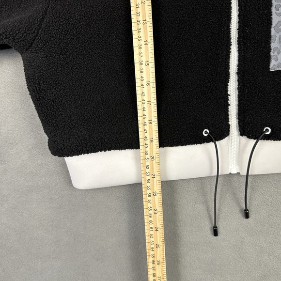 Zara Teddy Fleece & Neoprene Jacket Women's Large Black & White Full‎ Zip Animal - Picture 6 of 11